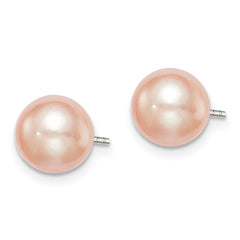 Sterling Silver Rhodium-plated 7-8mm Pink Button Freshwater Cultured Pearl Post Earrings