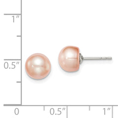 Sterling Silver Rhodium-plated 7-8mm Pink Button Freshwater Cultured Pearl Post Earrings