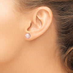 Sterling Silver Rhodium-plated 9-10mm Pink Button Freshwater Cultured Pearl Post Earrings