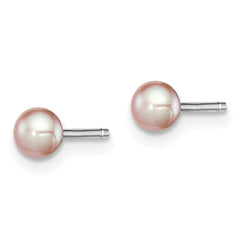 Sterling Silver Rhodium-plated 3-4mm Purple Button Freshwater Cultured Pearl Post Earrings