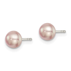 Sterling Silver Rhodium-plated 5-6mm Purple Button Freshwater Cultured Pearl Post Earrings - 2