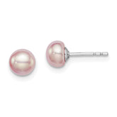 Sterling Silver Rhodium-plated 5-6mm Purple Button Freshwater Cultured Pearl Post Earrings - 2