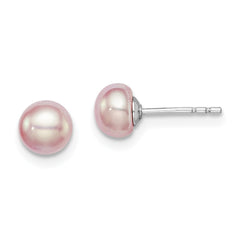 Sterling Silver Rhodium-plated 5-6mm Purple Button Freshwater Cultured Pearl Post Earrings - 2