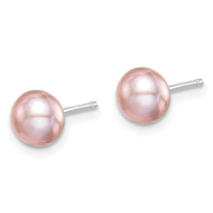 Sterling Silver Rhodium-plated 6-7mm Purple Button Freshwater Cultured Pearl Post Earrings