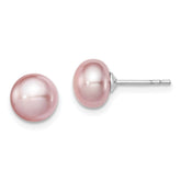Sterling Silver Rhodium-plated 7-8mm Purple Button Freshwater Cultured Pearl Post Earrings