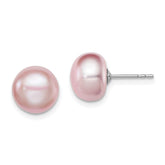 Sterling Silver Rhodium-plated 9-10mm Purple Button Freshwater Cultured Pearl Post Earrings