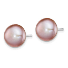 Sterling Silver Rhodium-plated 10-11mm Purple Button Freshwater Cultured Pearl Post Earrings