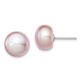 Sterling Silver Rhodium-plated 11-12mm Purple Button Freshwater Cultured Pearl Post Earrings