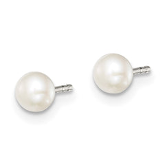 Sterling Silver Rhodium-plated 3-4mm White Button Freshwater Cultured Pearl Post Earrings