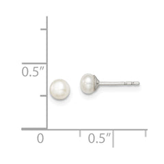 Sterling Silver Rhodium-plated 3-4mm White Button Freshwater Cultured Pearl Post Earrings