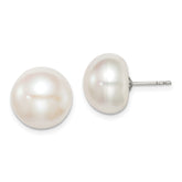 Sterling Silver Rhodium-plated 12-13mm White Button Freshwater Cultured Pearl Post Earrings
