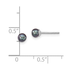 Sterling Silver Rhodium-plated 3-4mm Black Round Freshwater Cultured Pearl Post Earrings