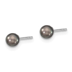 Sterling Silver Rhodium-plated 4-5mm Black Round Freshwater Cultured Pearl Post Earrings