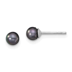 Sterling Silver Rhodium-plated 4-5mm Black Round Freshwater Cultured Pearl Post Earrings