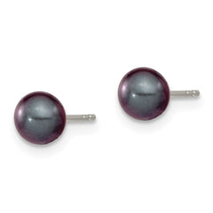 Sterling Silver Rhodium-plated 5-6mm Black Round Freshwater Cultured Pearl Post Earrings