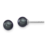 Sterling Silver Rhodium-plated 5-6mm Black Round Freshwater Cultured Pearl Post Earrings