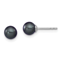 Sterling Silver Rhodium-plated 5-6mm Black Round Freshwater Cultured Pearl Post Earrings