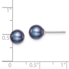 Sterling Silver Rhodium-plated 7-8mm Black Round Freshwater Cultured Pearl Post Earrings