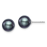 Sterling Silver Rhodium-plated 8-9mm Black Round Freshwater Cultured Pearl Post Earrings