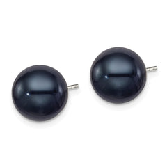 Sterling Silver Rhodium-plated 10-11mm Black Round Freshwater Cultured Pearl Post Earrings