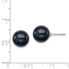 Sterling Silver Rhodium-plated 10-11mm Black Round Freshwater Cultured Pearl Post Earrings