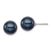Sterling Silver Rhodium-plated 10-11mm Black Round Freshwater Cultured Pearl Post Earrings