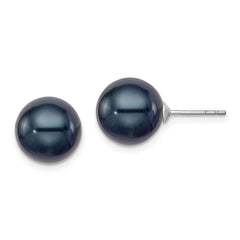 Sterling Silver Rhodium-plated 10-11mm Black Round Freshwater Cultured Pearl Post Earrings