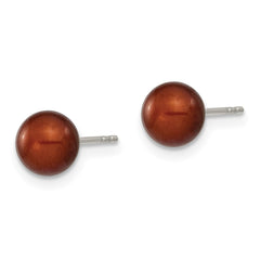 Sterling Silver Rhodium-plated 6-7mm Brown Round Freshwater Cultured Pearl Post Earring