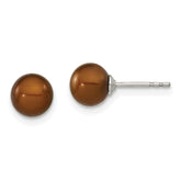 Sterling Silver Rhodium-plated 6-7mm Brown Round Freshwater Cultured Pearl Post Earring