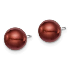 Sterling Silver Rhodium-plated 7-8mm Brown Round Freshwater Cultured Pearl Post Earring