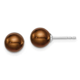 Sterling Silver Rhodium-plated 7-8mm Brown Round Freshwater Cultured Pearl Post Earring