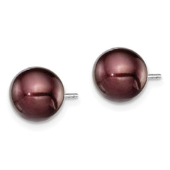 Sterling Silver Rhodium-plated 8-9mm Brown Round Freshwater Cultured Pearl Post Earring