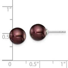 Sterling Silver Rhodium-plated 8-9mm Brown Round Freshwater Cultured Pearl Post Earring