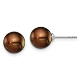 Sterling Silver Rhodium-plated 8-9mm Brown Round Freshwater Cultured Pearl Post Earring
