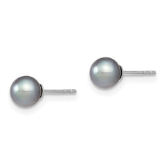 Sterling Silver Rhodium-plated 5-6mm Grey Round Freshwater Cultured Pearl Post Earrings