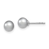 Sterling Silver Rhodium-plated 5-6mm Grey Round Freshwater Cultured Pearl Post Earrings