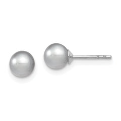 Sterling Silver Rhodium-plated 5-6mm Grey Round Freshwater Cultured Pearl Post Earrings