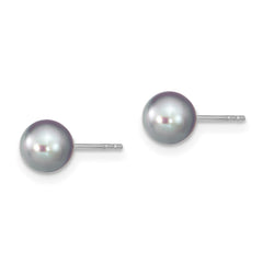 Sterling Silver Rhodium-plated 6-7mm Grey Round Freshwater Cultured Pearl Post Earrings