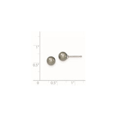 Sterling Silver Rhodium-plated 6-7mm Grey Round Freshwater Cultured Pearl Post Earrings