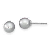 Sterling Silver Rhodium-plated 6-7mm Grey Round Freshwater Cultured Pearl Post Earrings