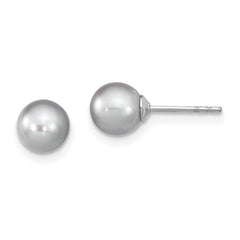 Sterling Silver Rhodium-plated 6-7mm Grey Round Freshwater Cultured Pearl Post Earrings