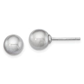 Sterling Silver Rhodium-plated 7-8mm Grey Round Freshwater Cultured Pearl Post Earrings