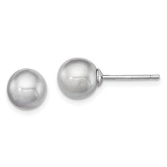 Sterling Silver Rhodium-plated 7-8mm Grey Round Freshwater Cultured Pearl Post Earrings