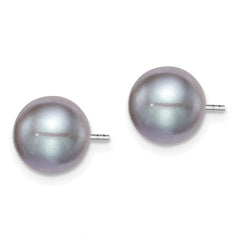 Sterling Silver Rhodium-plated 8-9mm Grey Round Freshwater Cultured Pearl Post Earrings