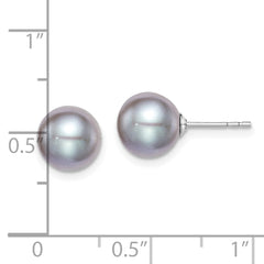 Sterling Silver Rhodium-plated 8-9mm Grey Round Freshwater Cultured Pearl Post Earrings