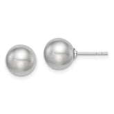 Sterling Silver Rhodium-plated 8-9mm Grey Round Freshwater Cultured Pearl Post Earrings