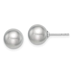 Sterling Silver Rhodium-plated 8-9mm Grey Round Freshwater Cultured Pearl Post Earrings
