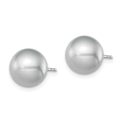 Sterling Silver Rhodium-plated 9-10mm Grey Round Freshwater Cultured Pearl Post Earrings