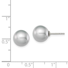 Sterling Silver Rhodium-plated 9-10mm Grey Round Freshwater Cultured Pearl Post Earrings