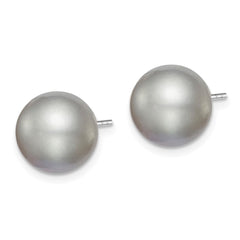 Sterling Silver Rhodium-plated 10-11mm Grey Round Freshwater Cultured Pearl Post Earring